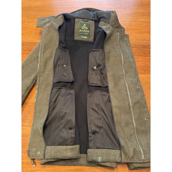 Medium Prana Elkton Jacket Hooded Winter Double Breasted Pea Coat Green - Picture 2 of 12